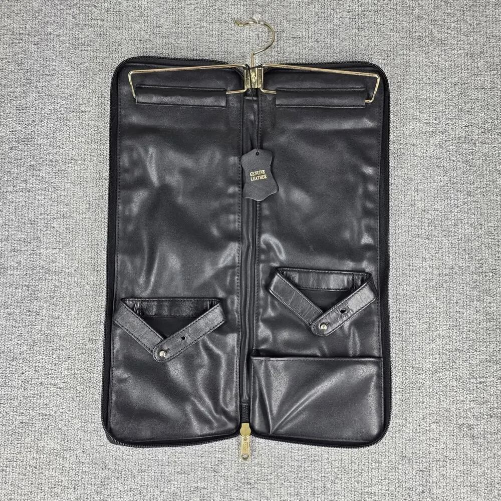 GIVENCHY VINTAGE BLACK COWHIDE LEATHER HANGING TIE HOLDER TRAVEL CASE ZIP BIFOLD